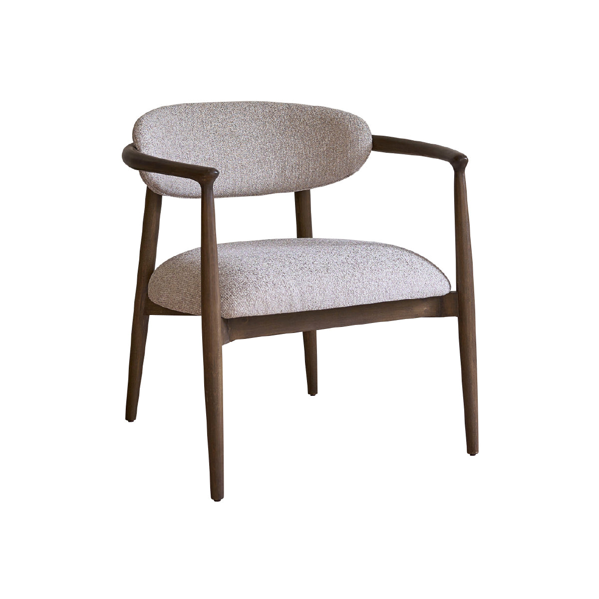 CÔME - Fauteuil en bois massif et tissu texturé beige chiné