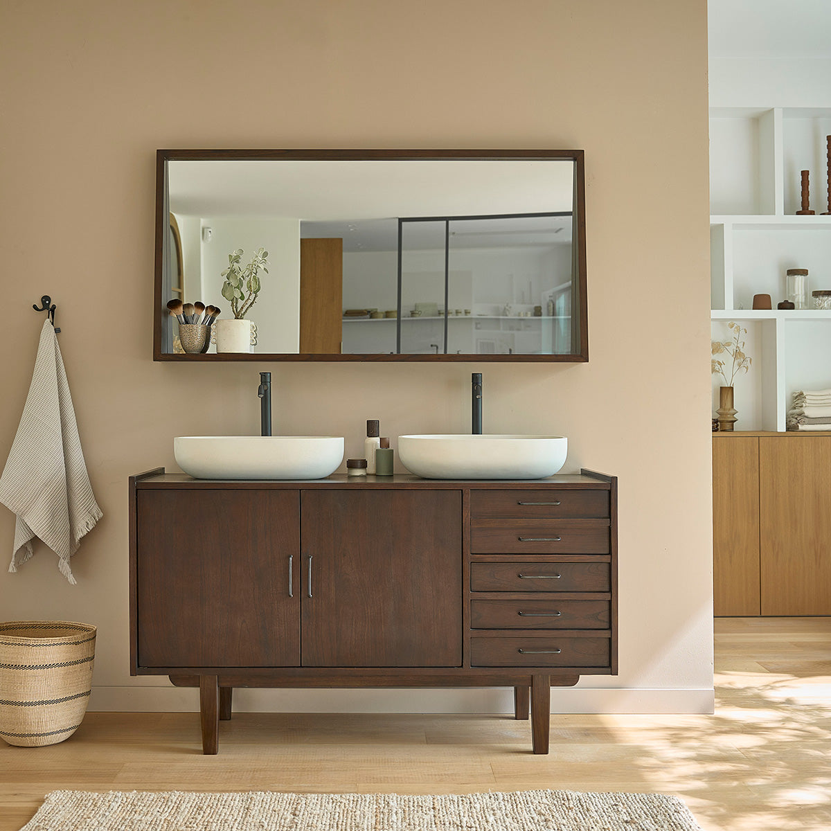 VINTAGE - Meuble de salle de bain en mindi massif 135 cm