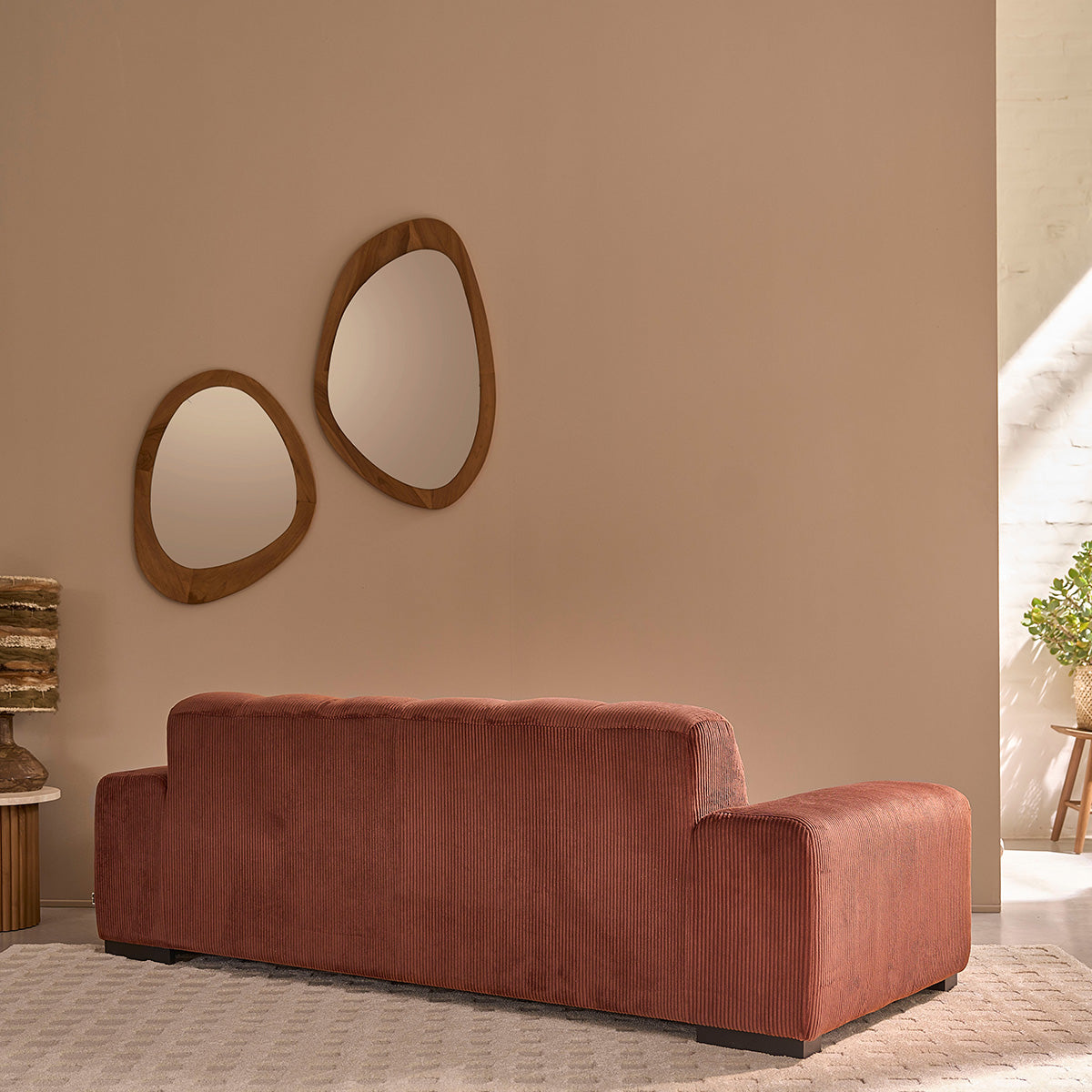 ALPHONSE - Canapé droit 3 places en velours côtelé terracotta