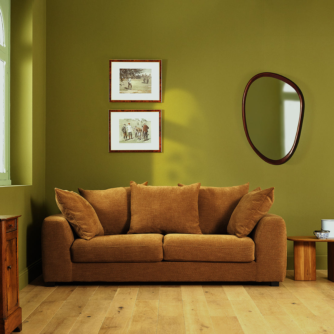EDMOND - Canapé droit convertible 3 places en tissu effet lin bronze