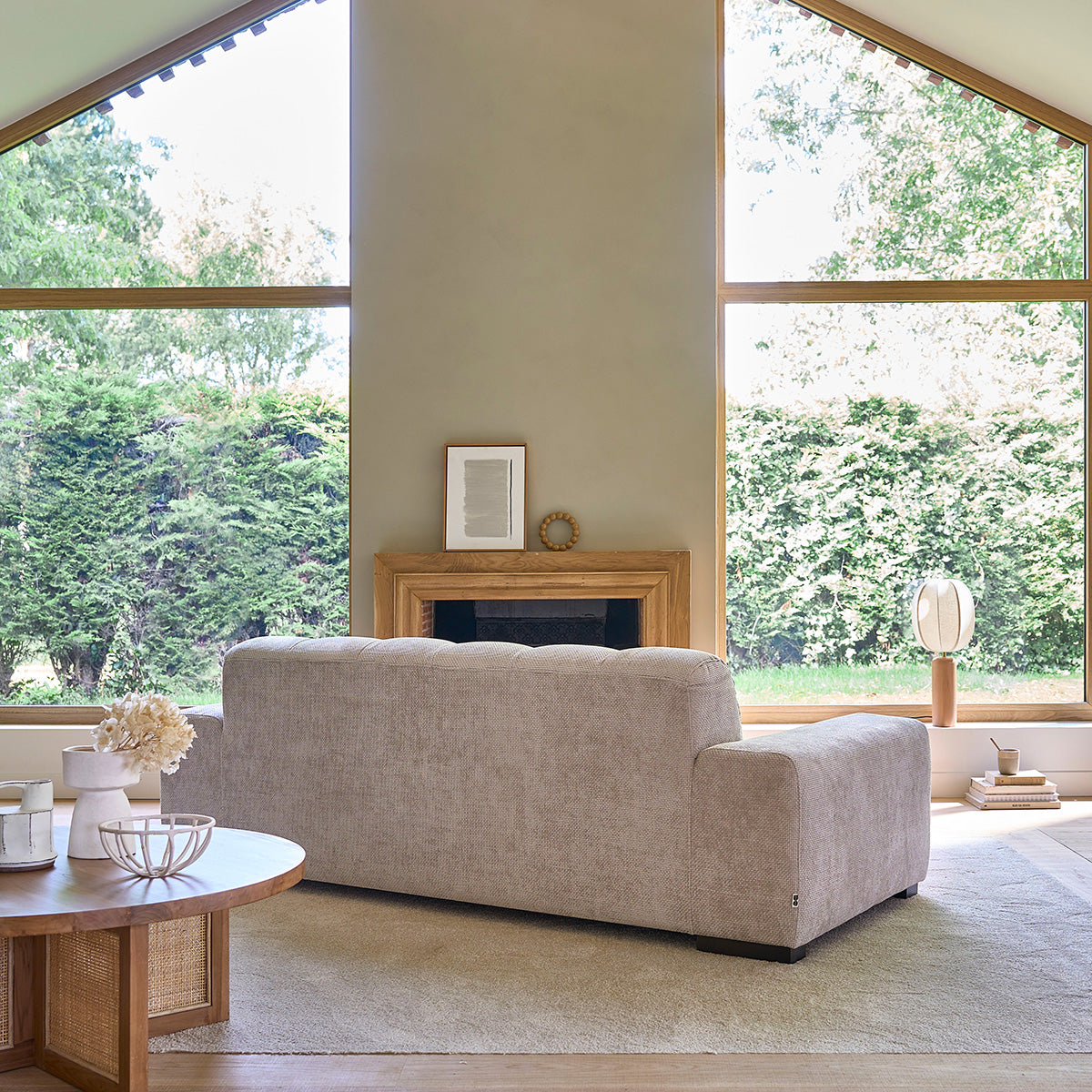 ALPHONSE - Canapé droit 3 places en velours tressé beige