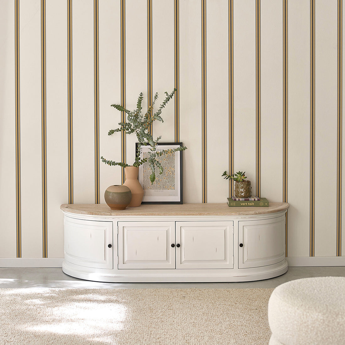 LONDRES - Meuble TV en bois d'acajou et teck blanc 160 cm