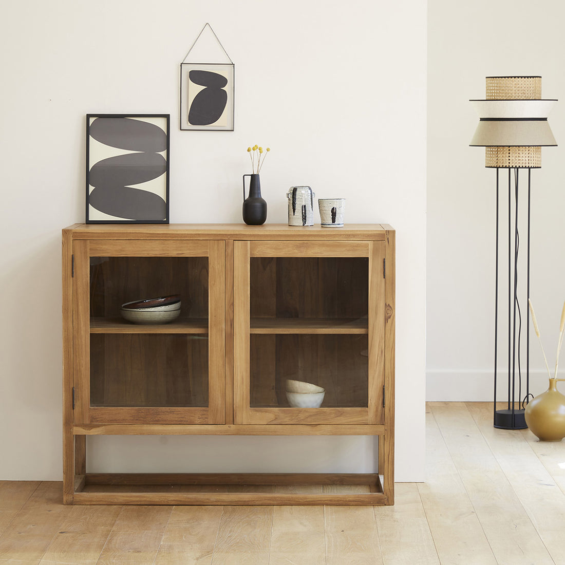 BOSTON - Buffet en teck massif et verre 120 cm