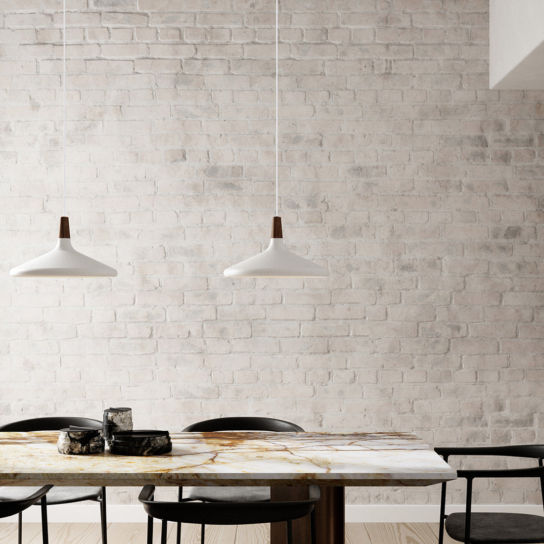 Suspension métal et bois Ø 39 cm blanc