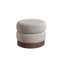 Pouf en mindi massif et tissu bouclette blanc Ø55 cm