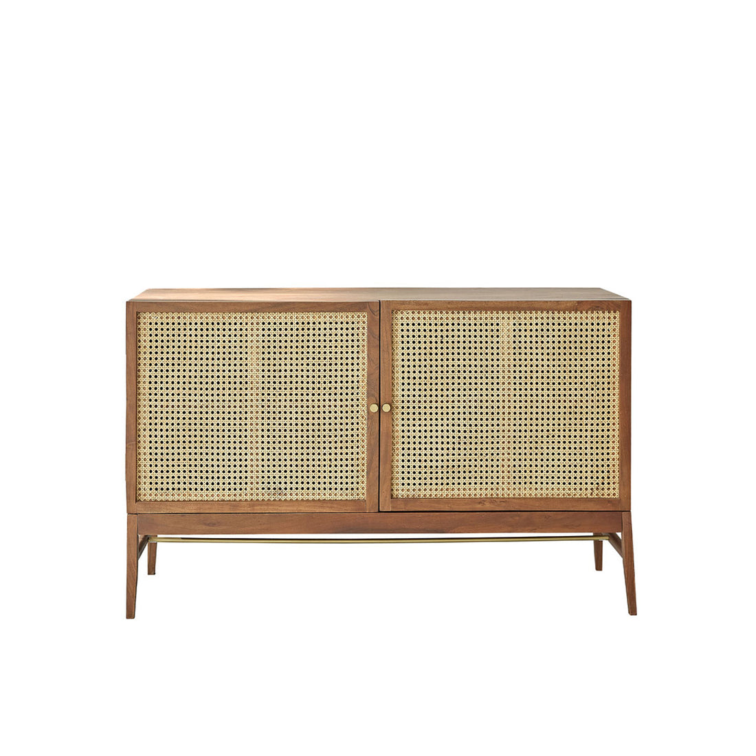 LEONTINE - Commode en acacia massif finition noyer et cannage 120 cm