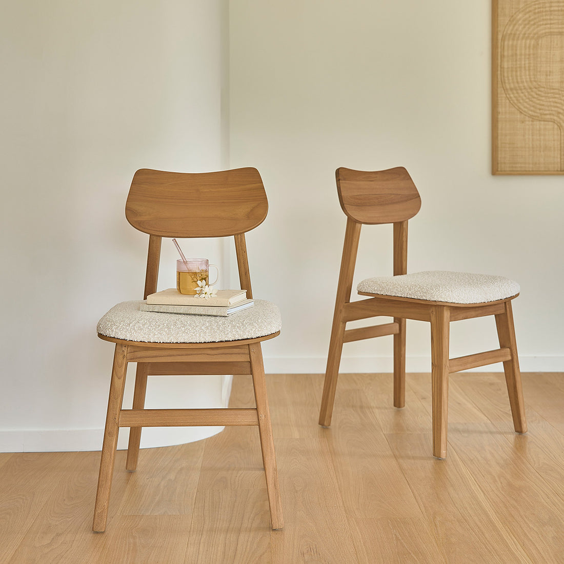 ADELE - Lot de 2 chaises en teck massif assise bouclette