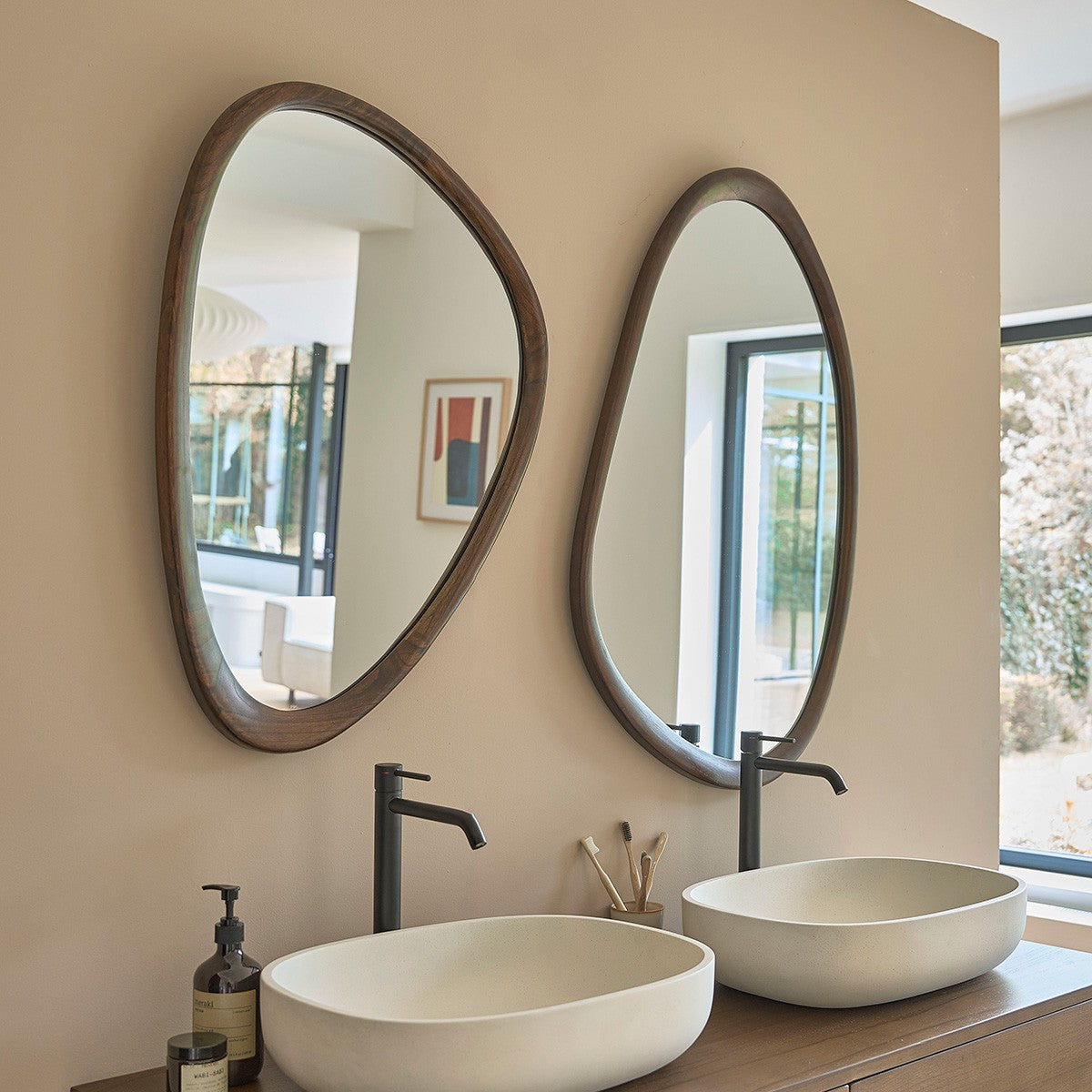 VINTAGE - Miroir en mindi massif finition noyer 90x60 cm