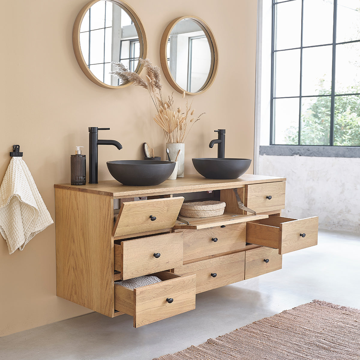 ERNEST - Meuble sous vasque en chêne massif suspendu 140 cm