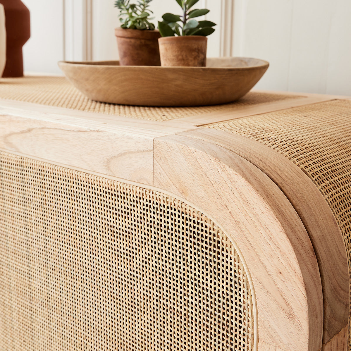 MAËL - Buffet en mindi massif et cannage 150 cm