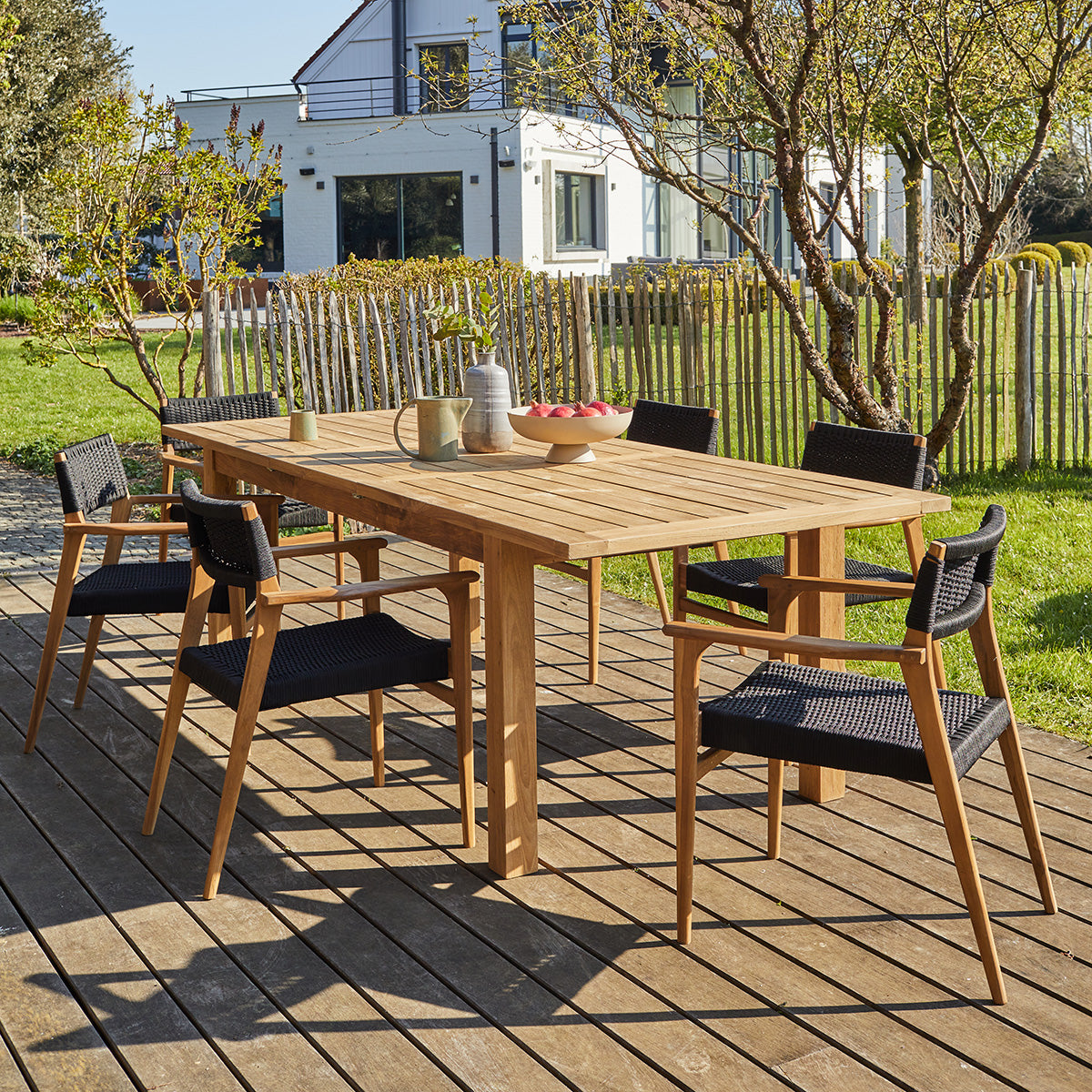 ESTHER - Salon de jardin en teck recyclé extensible 6 pers.