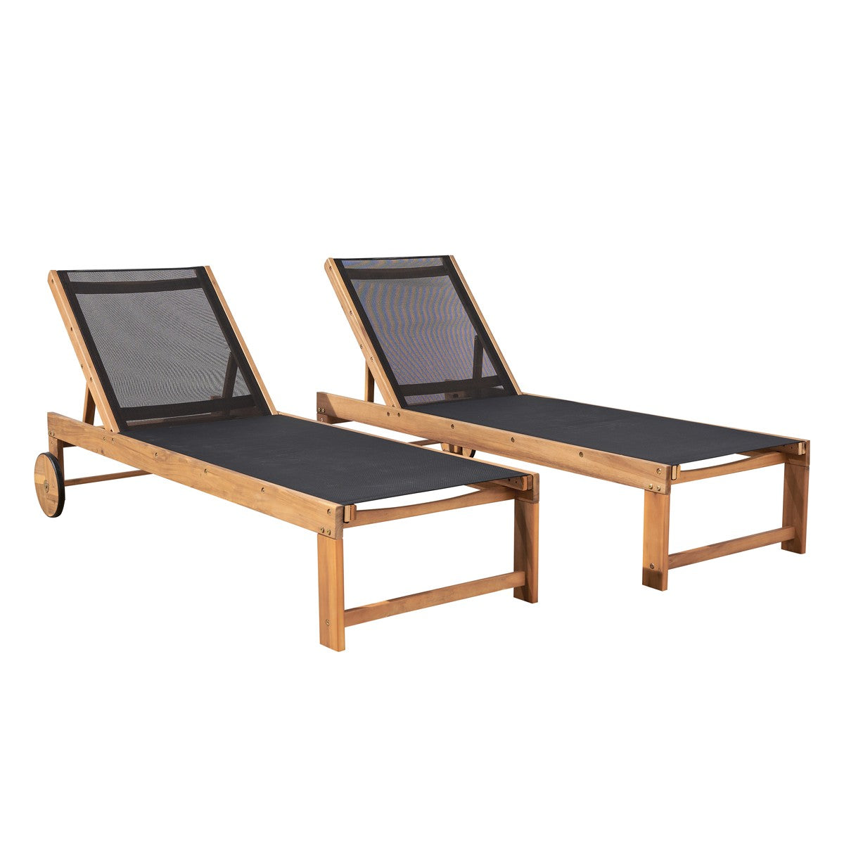 HANOÏ - Bain de soleil en acacia massif et textilène noir (lot de 2)