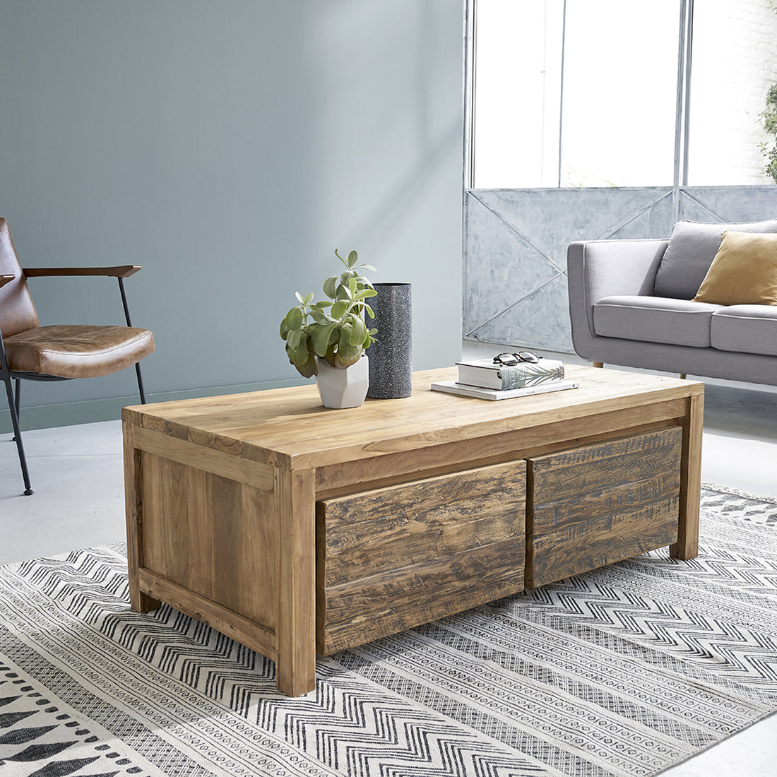 CARGO - Table basse en teck massif recyclé 120 cm