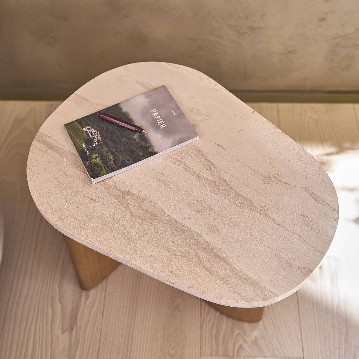 CALMA - Table d'appoint en teck massif et marbre organique