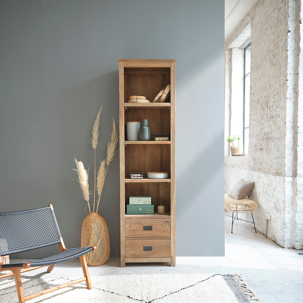 CARGO - Bibliothèque haute en teck massif recyclé, H 220 cm