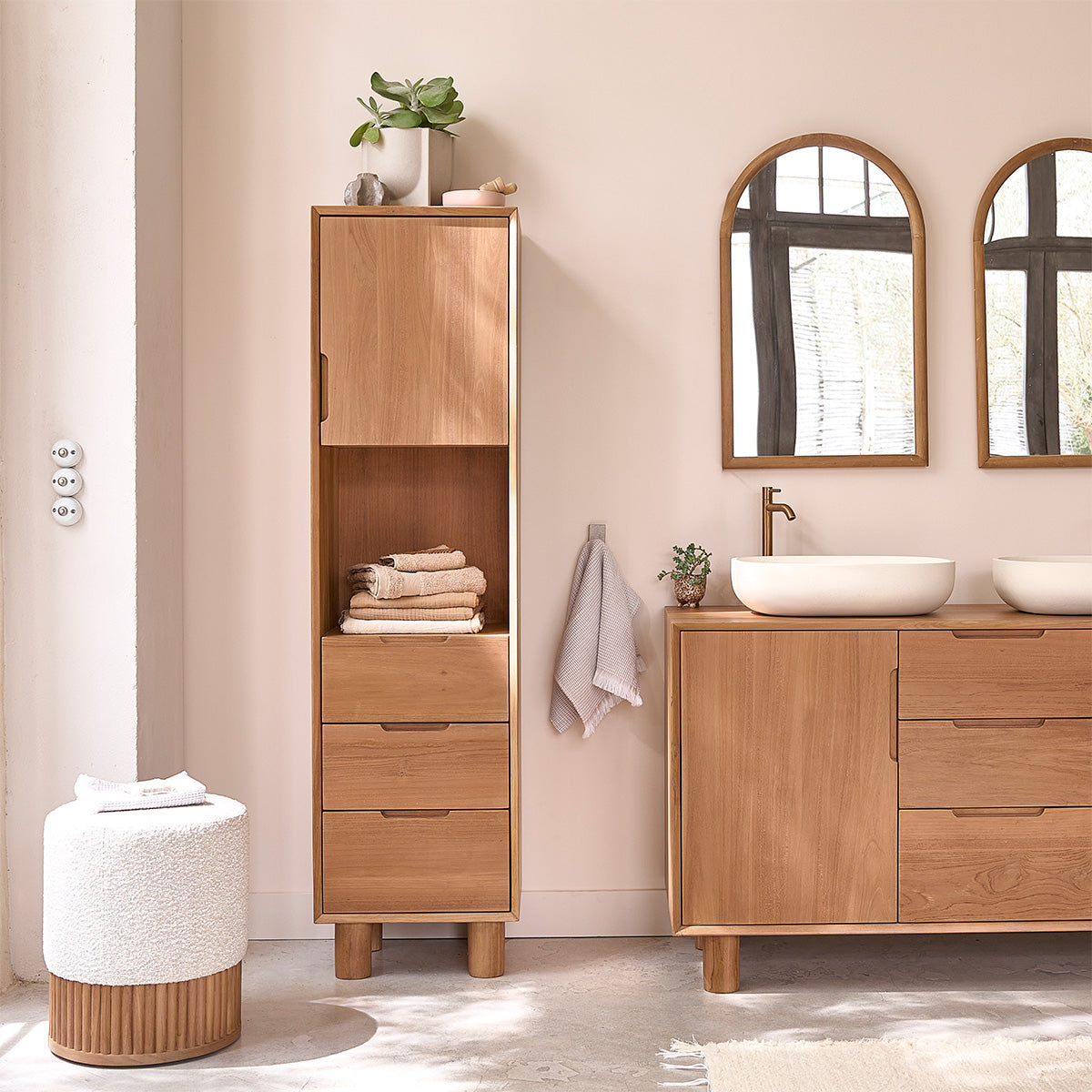 GUSTAVE - Colonne de salle de bain en teck massif 45 cm