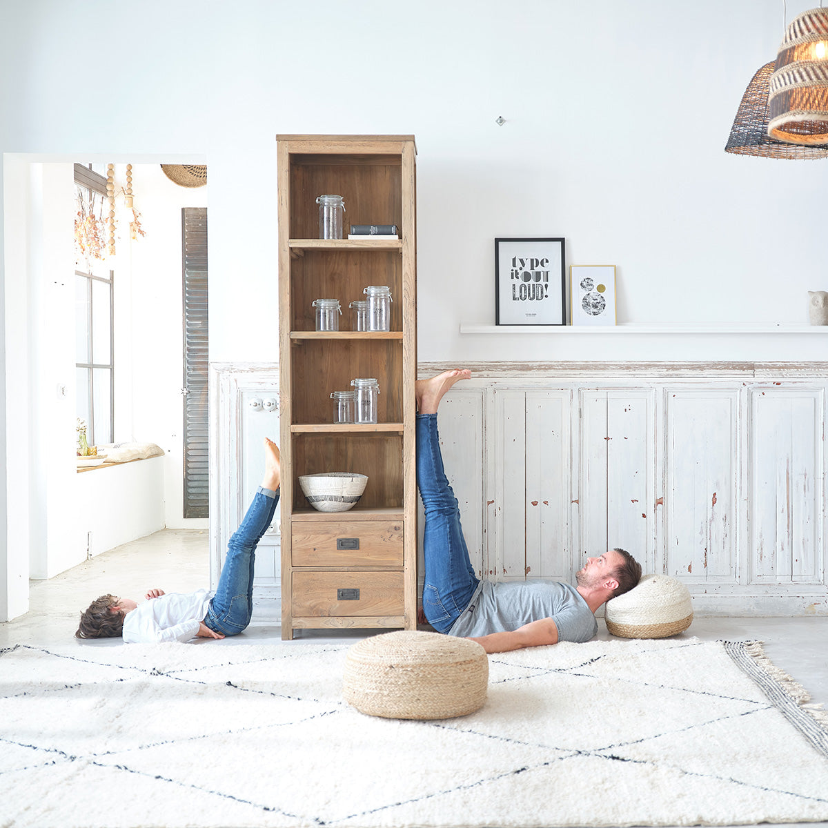 CARGO - Bibliothèque en teck massif recyclé 60 cm