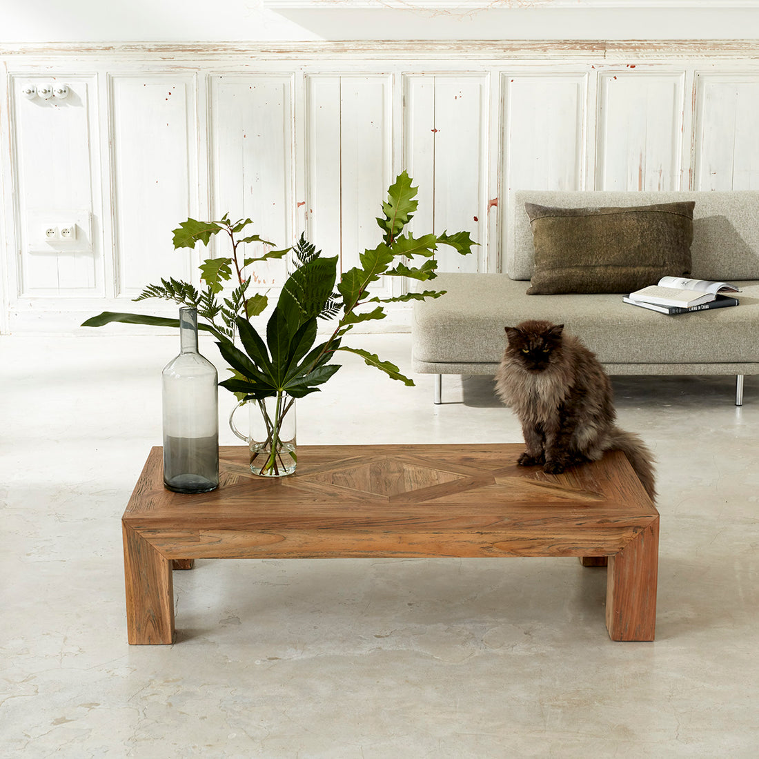 CARGO - Table basse en teck massif recyclé FSC® mixte 120 cm