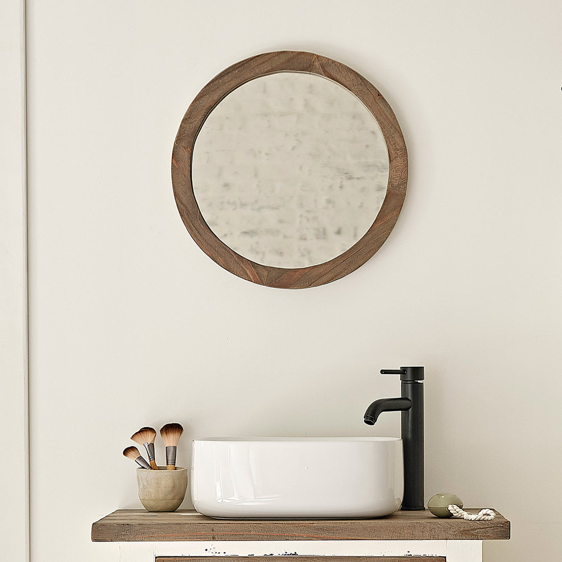 SEZANNE - Miroir en bois recyclé massif rond Ø 50 cm