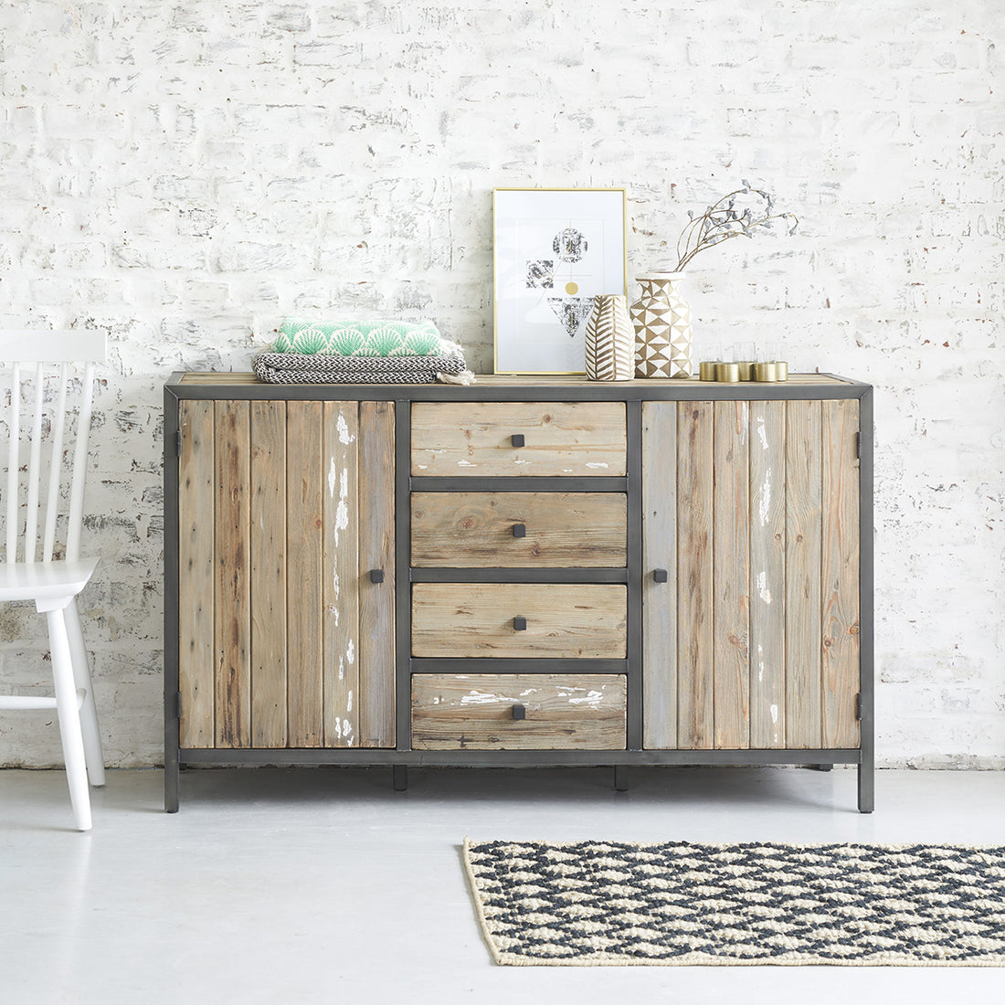 INDUS - Commode en bois recyclé massif et métal 150 cm