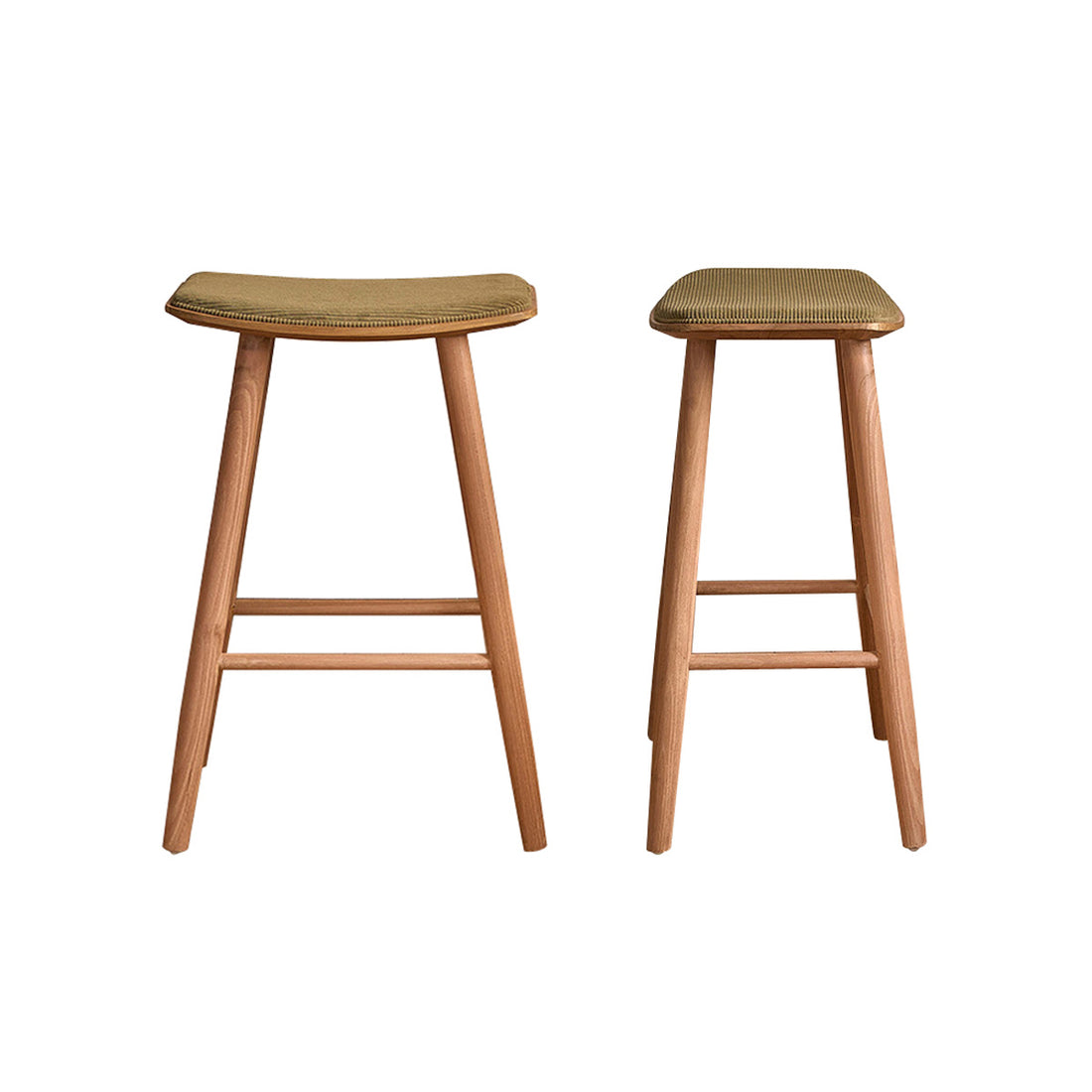 AMBRE - Lot de 2 tabourets en teck massif assise velours côtelé 65 cm