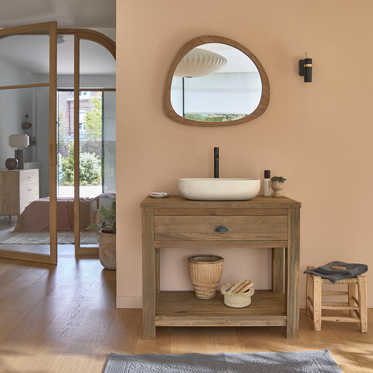 AUSTIN - Miroir en teck massif recyclé 70 cm