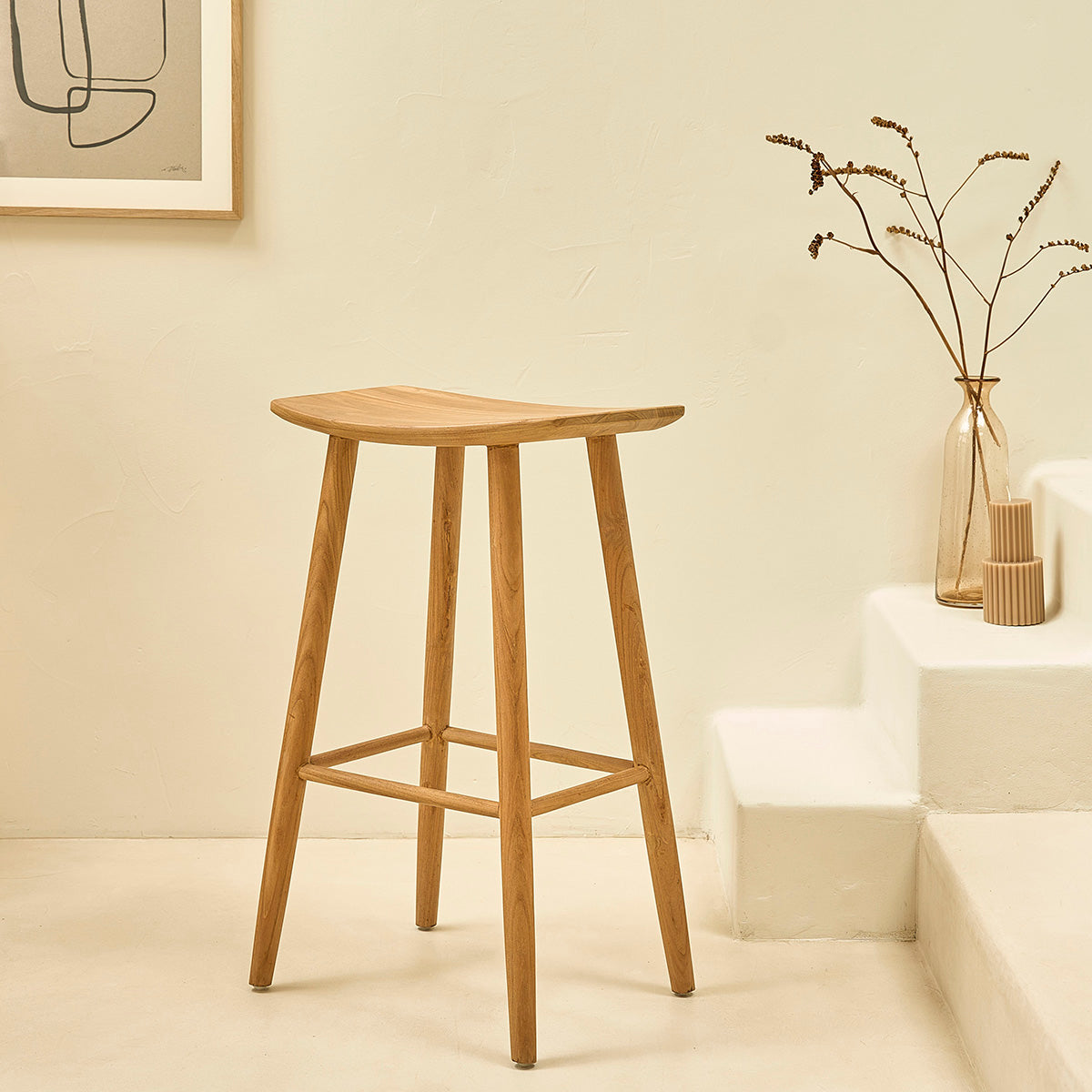 AMBRE - Tabouret de bar en teck massif 75 cm