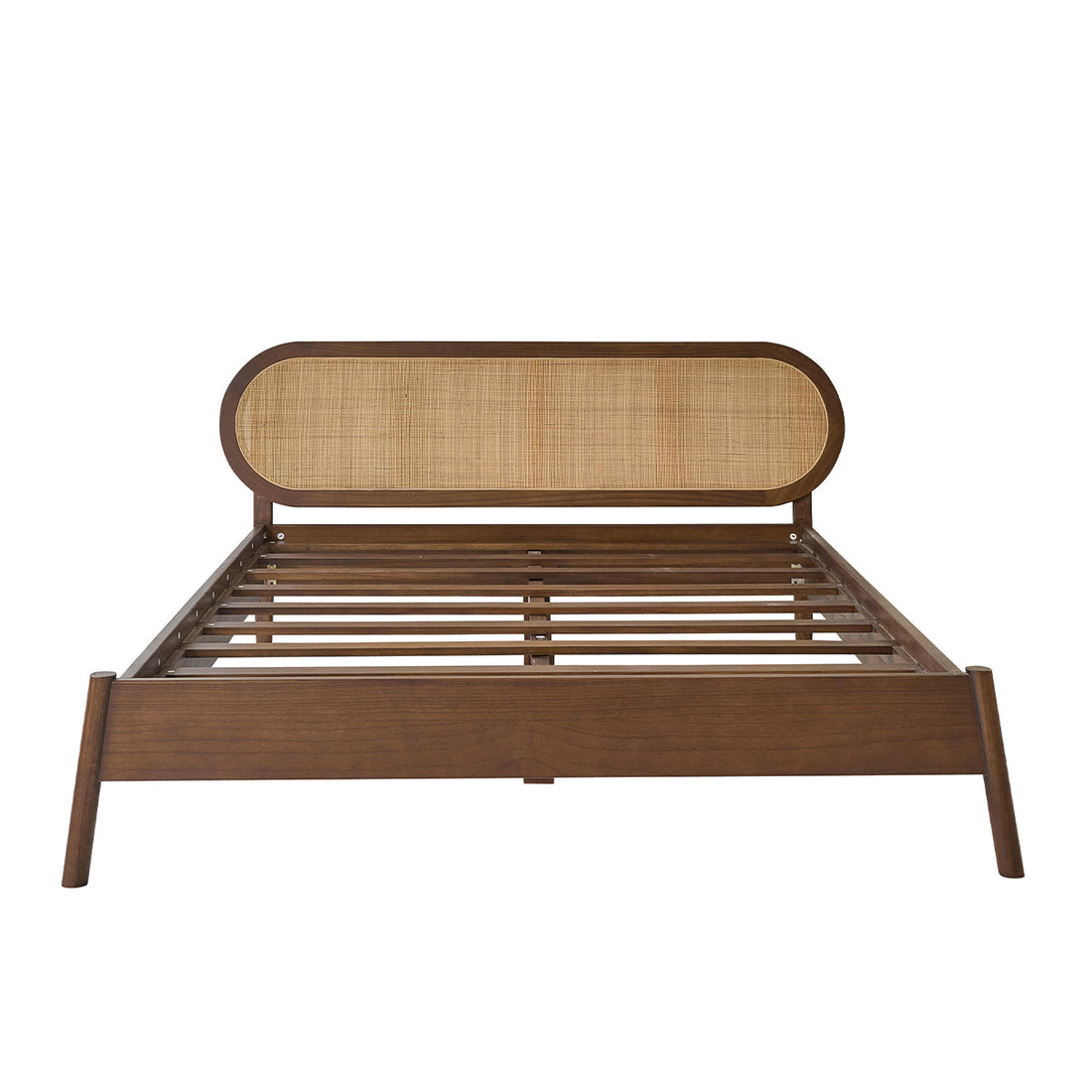 LILA - Lit en bois de mindi et cannage finition noyer 160 cm