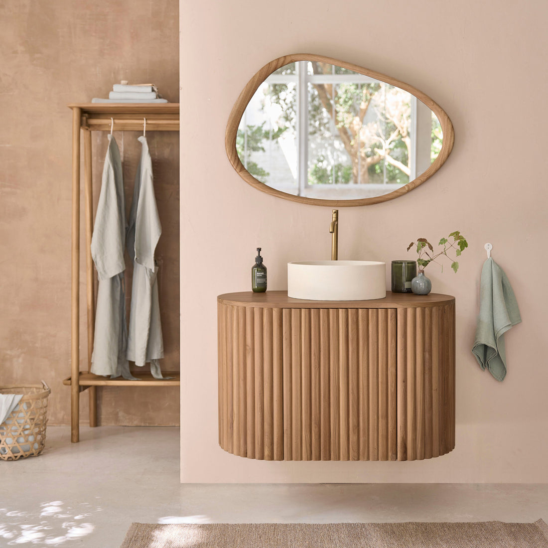 BELIZE - Meuble de salle de bain en teck massif suspendu 90 cm