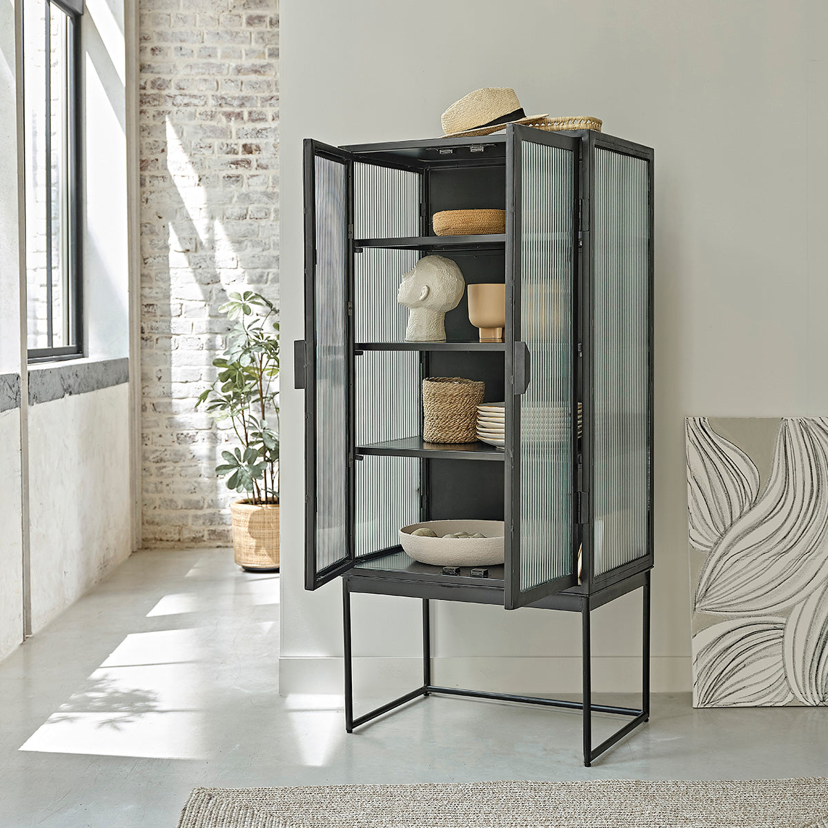 OCTAV - Buffet en métal et verre ondulé 70 cm