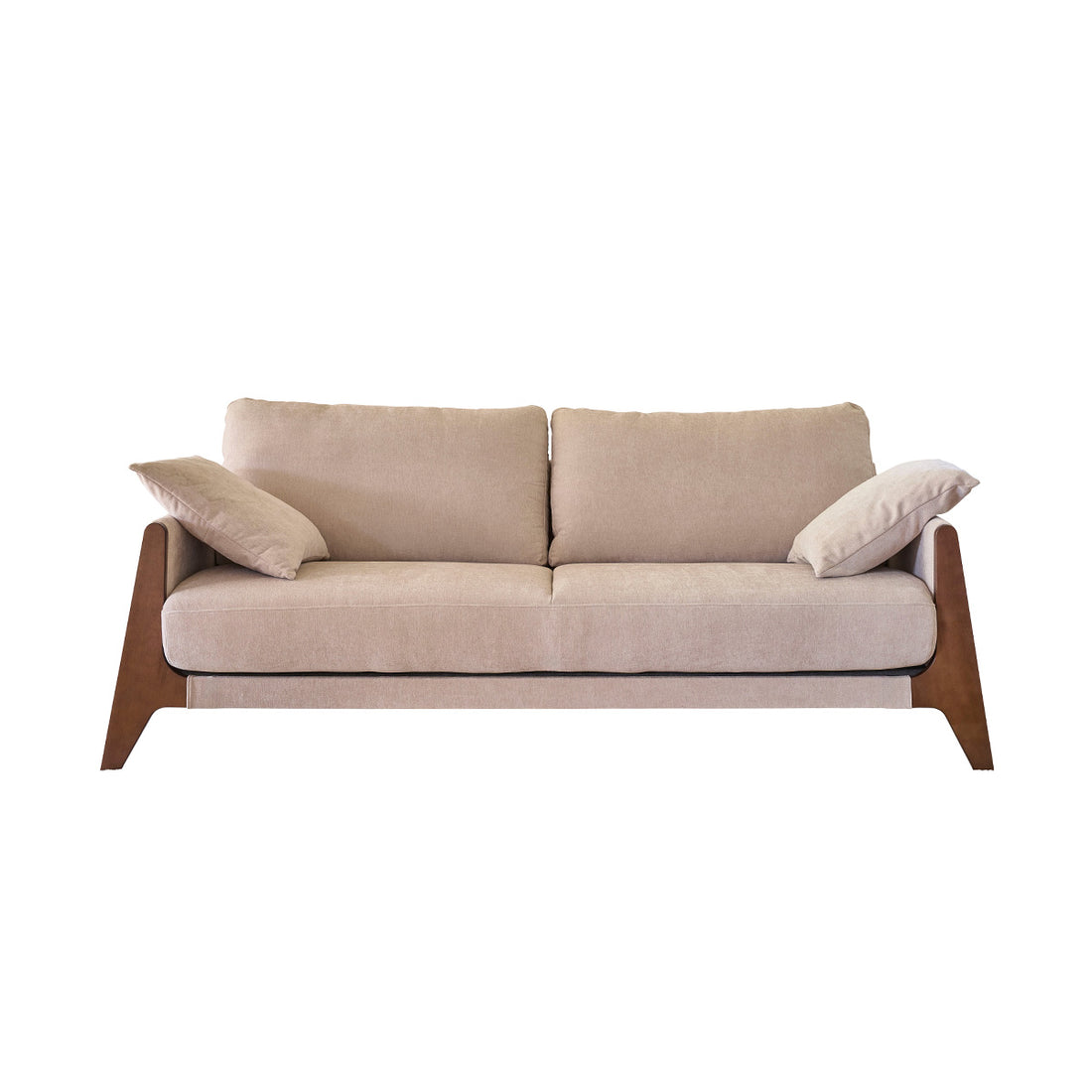 ONDINE - Canapé droit 3 places en bois massif et velours beige chiné