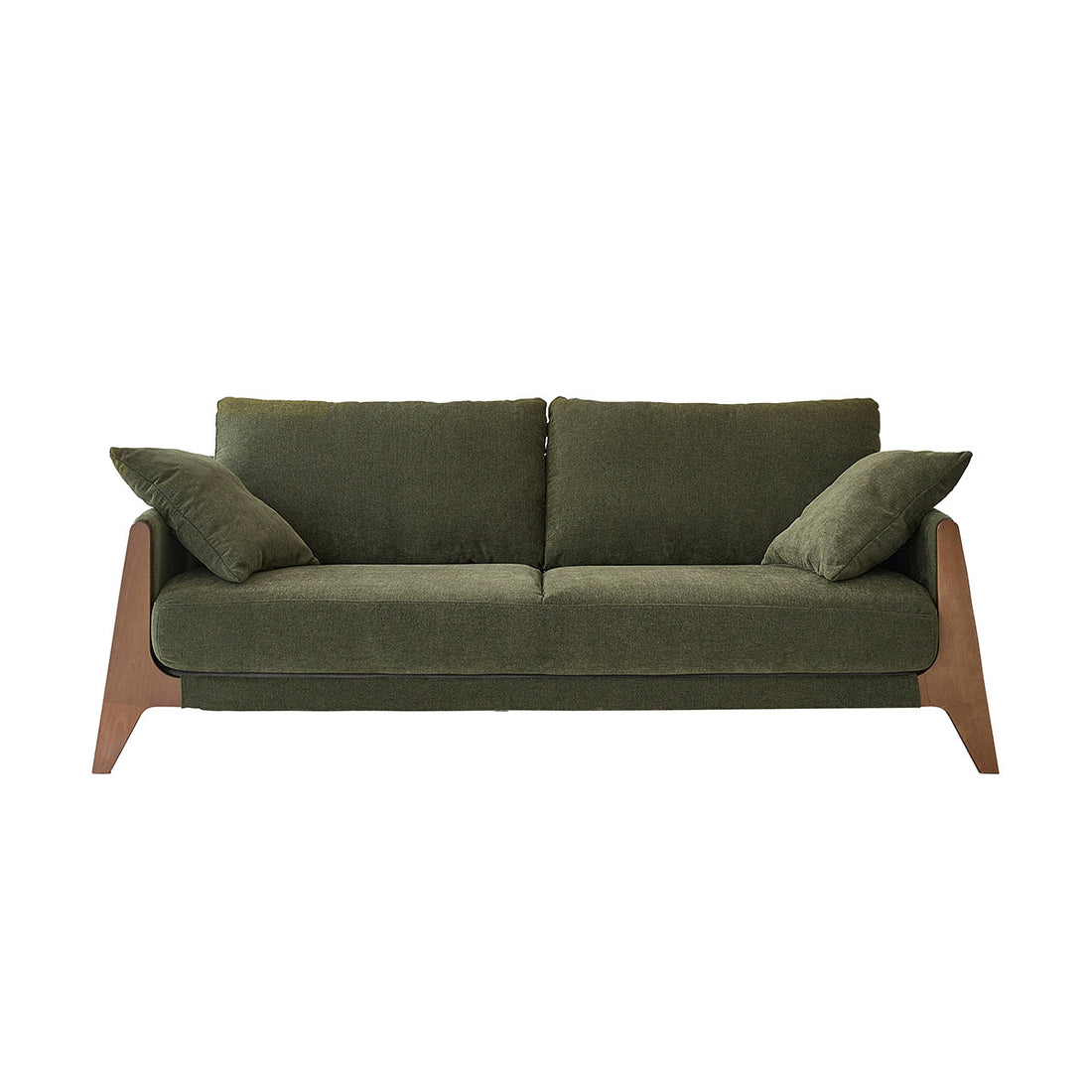 ONDINE - Canapé droit 3 places en bois massif et tissu velours vert mousse