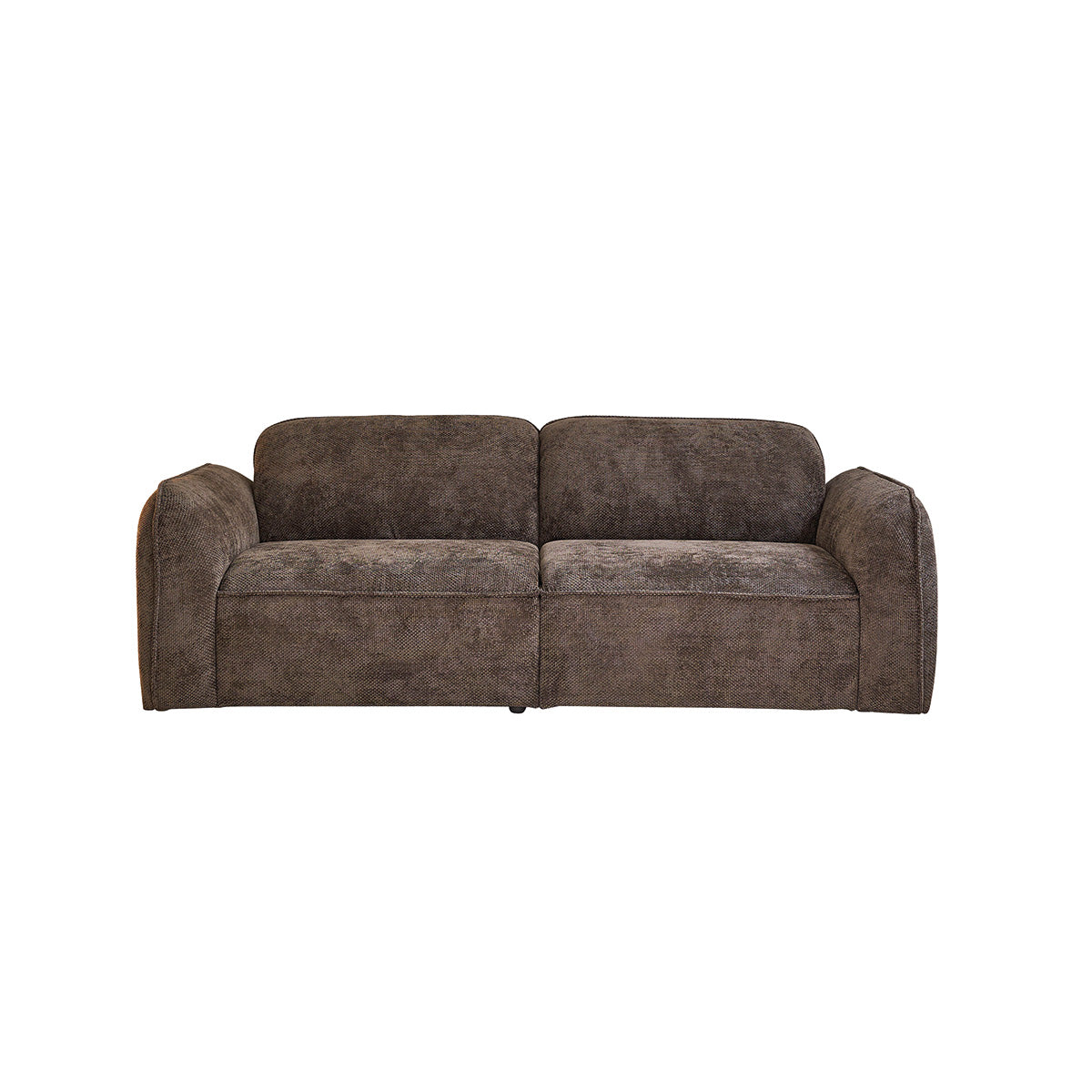 HECTOR - Canapé droit 3 places en bois massif et tissu velours tressé moka