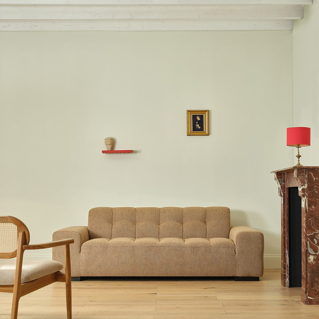 ALPHONSE - Canapé droit 3 places en tissu texturé marron clair chiné