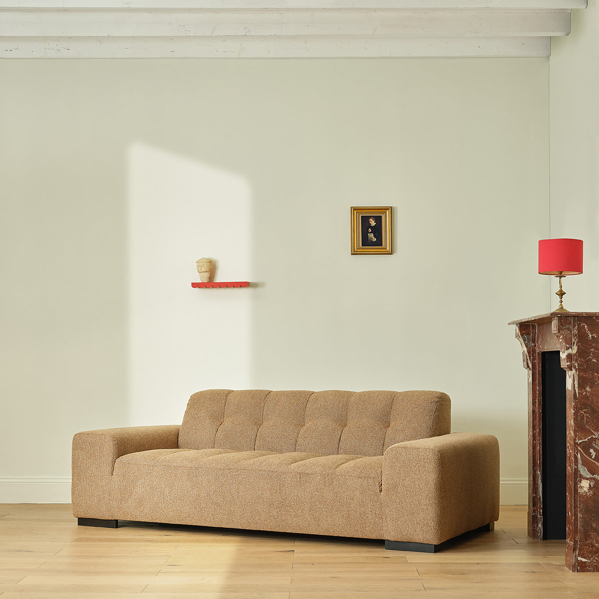 ALPHONSE - Canapé droit 3 places en tissu texturé marron clair chiné