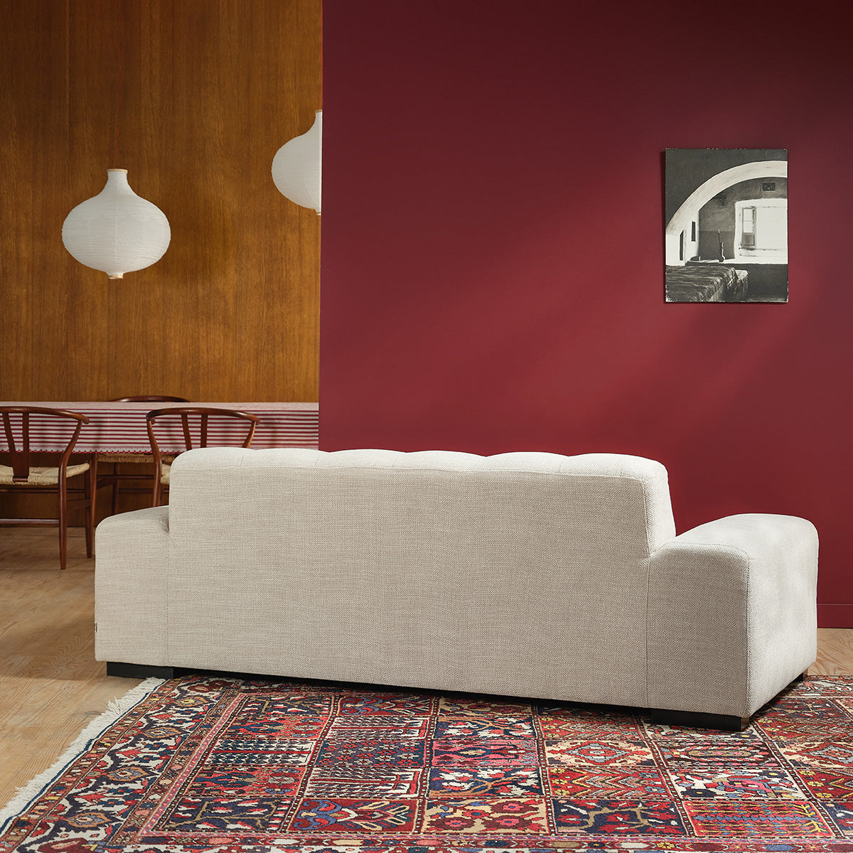ALPHONSE - Canapé droit 3 places en tissu texturé beige chiné