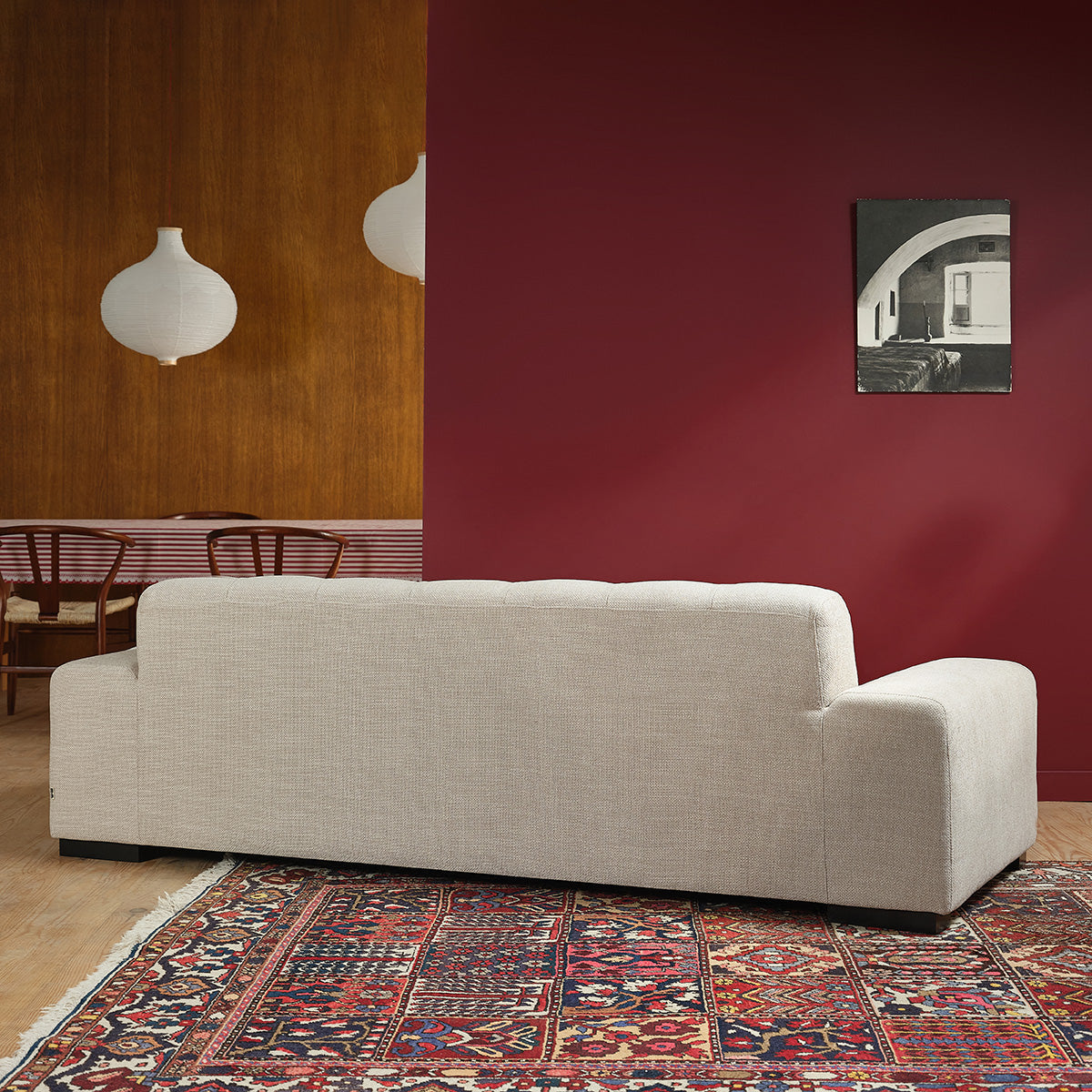 ALPHONSE - Canapé droit 4 places en tissu texturé beige chiné