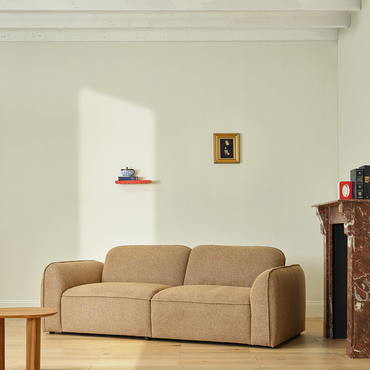 HECTOR - Canapé droit 3 places en tissu texturé marron clair chiné