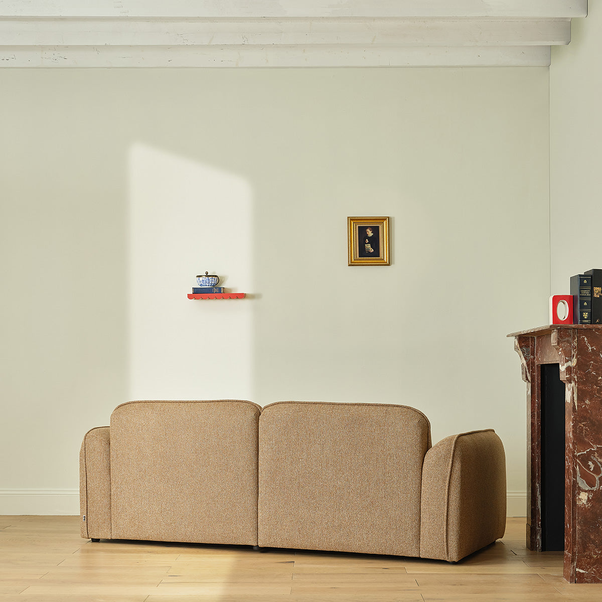HECTOR - Canapé droit 3 places en tissu texturé marron clair chiné