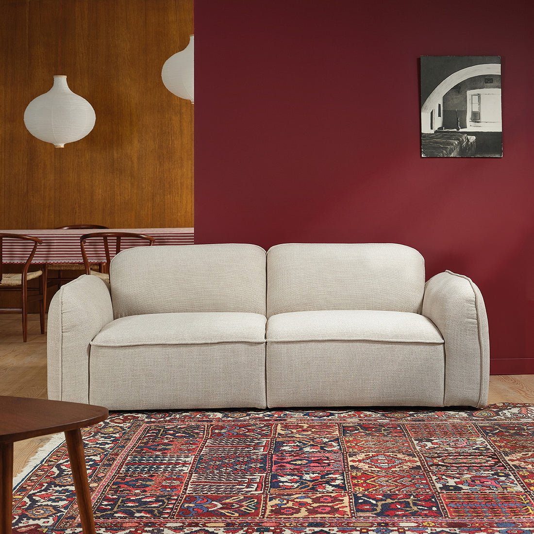 HECTOR - Canapé droit 3 places en tissu texturé beige chiné