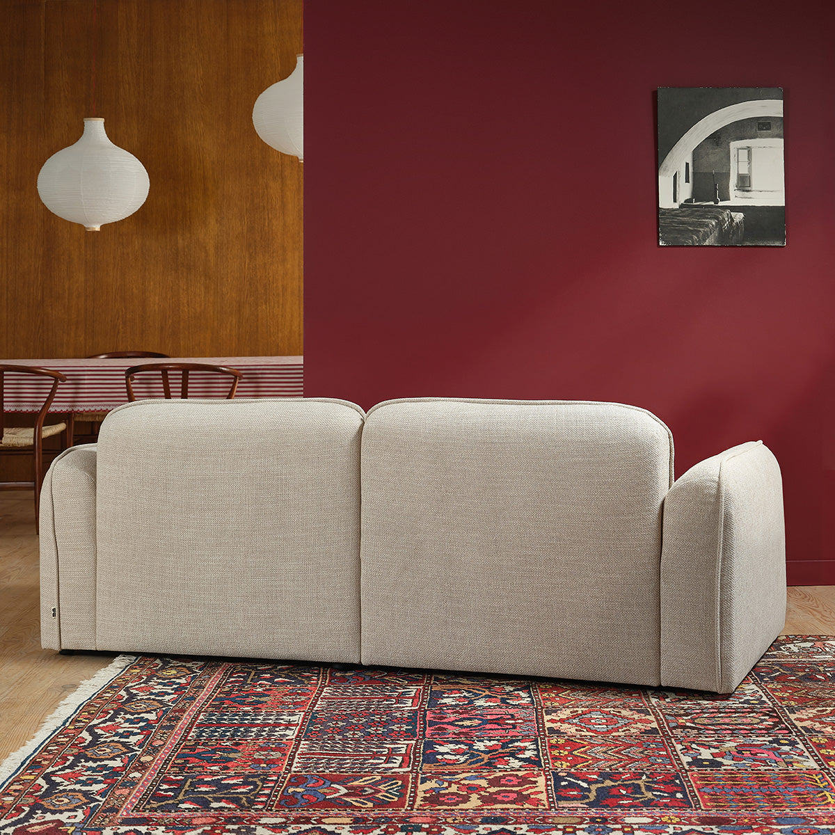 HECTOR - Canapé droit 3 places en tissu texturé beige chiné