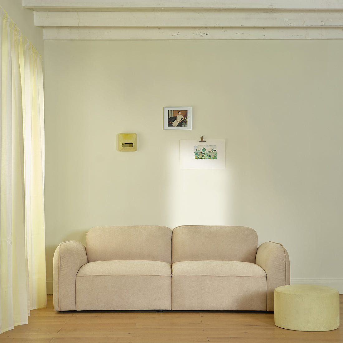 HECTOR - Canapé droit 3 places en velours beige chiné