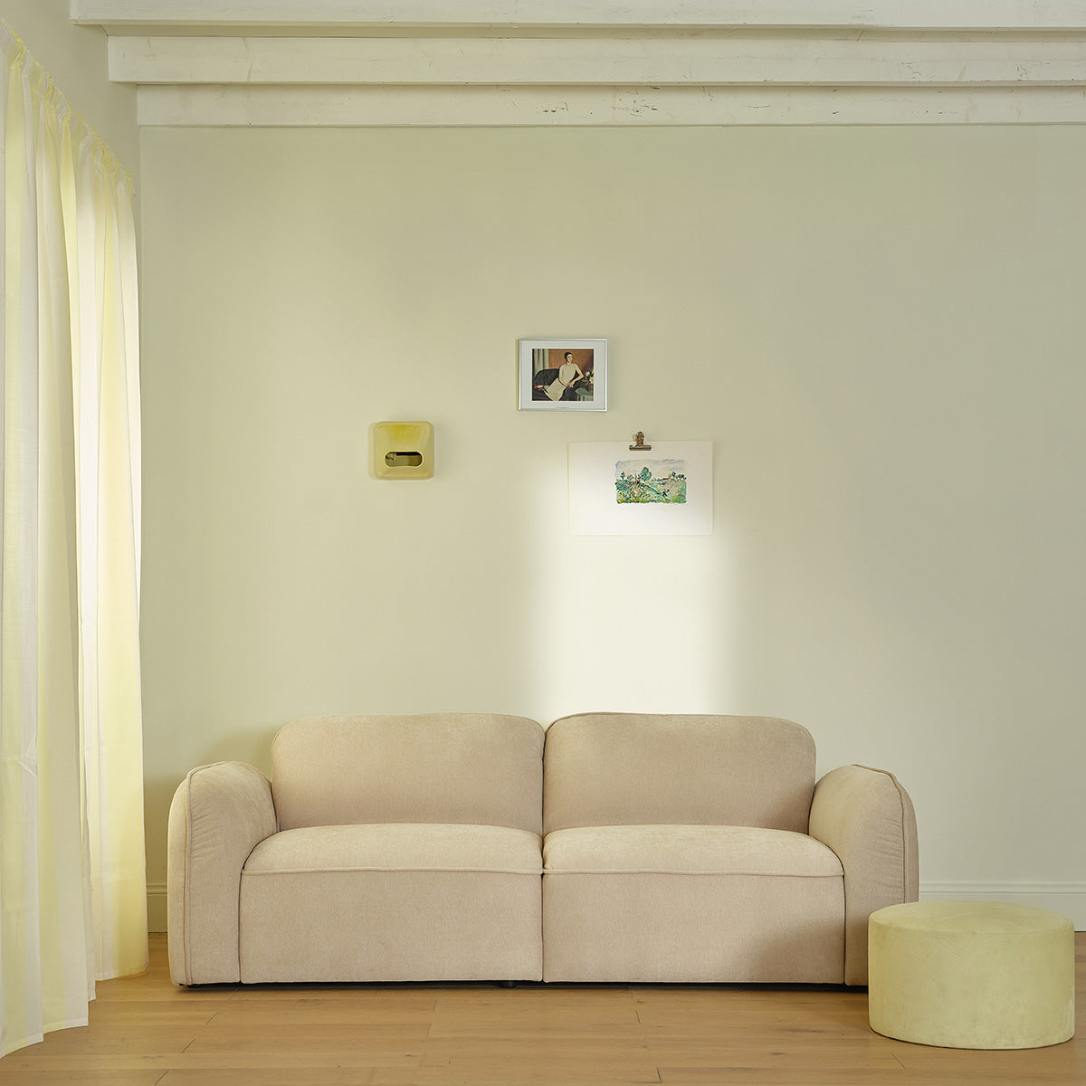 HECTOR - Canapé droit 3 places en velours beige chiné