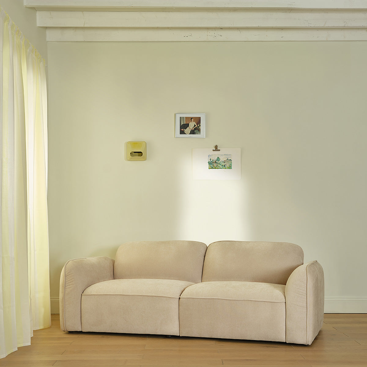HECTOR - Canapé droit 3 places en velours beige chiné