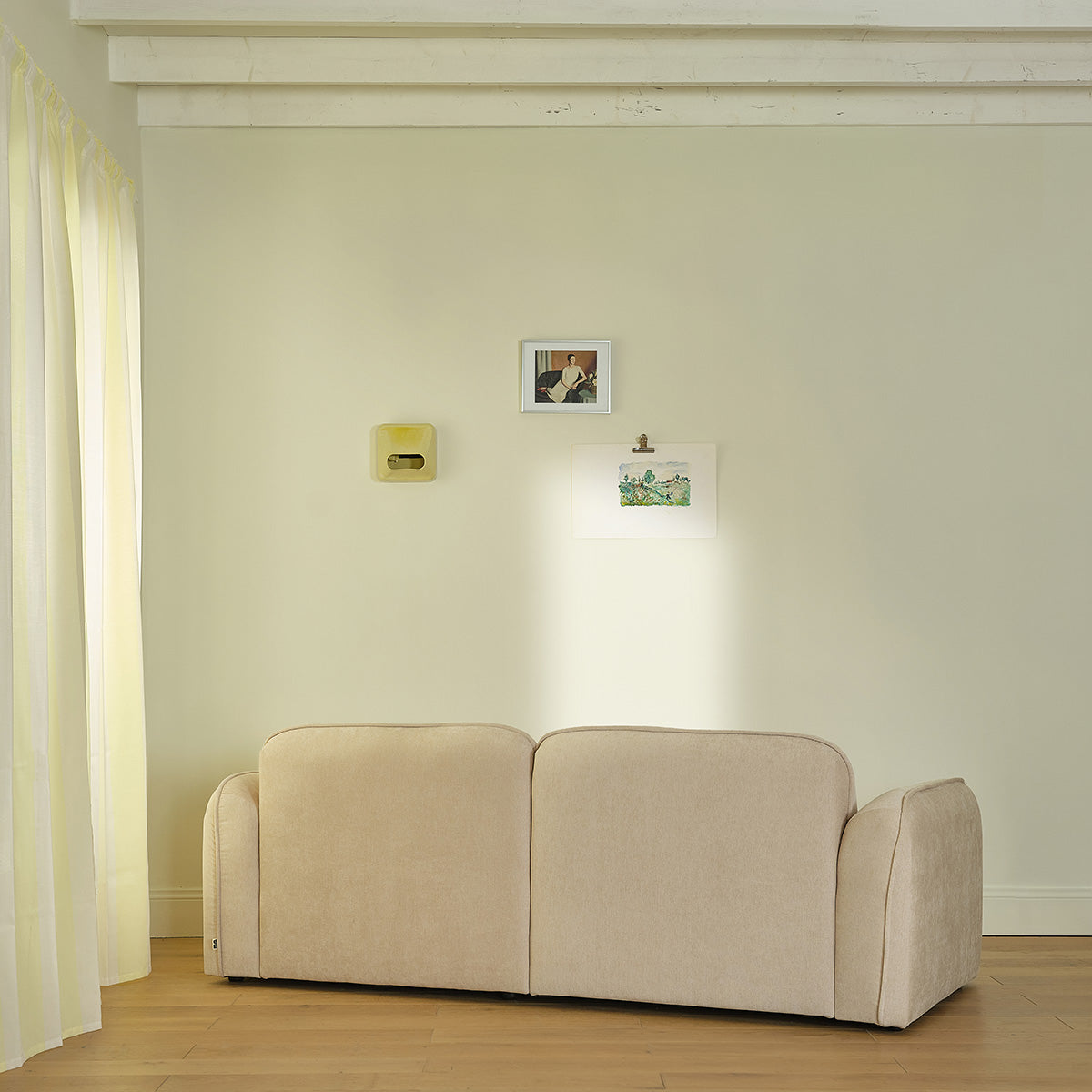HECTOR - Canapé droit 3 places en velours beige chiné