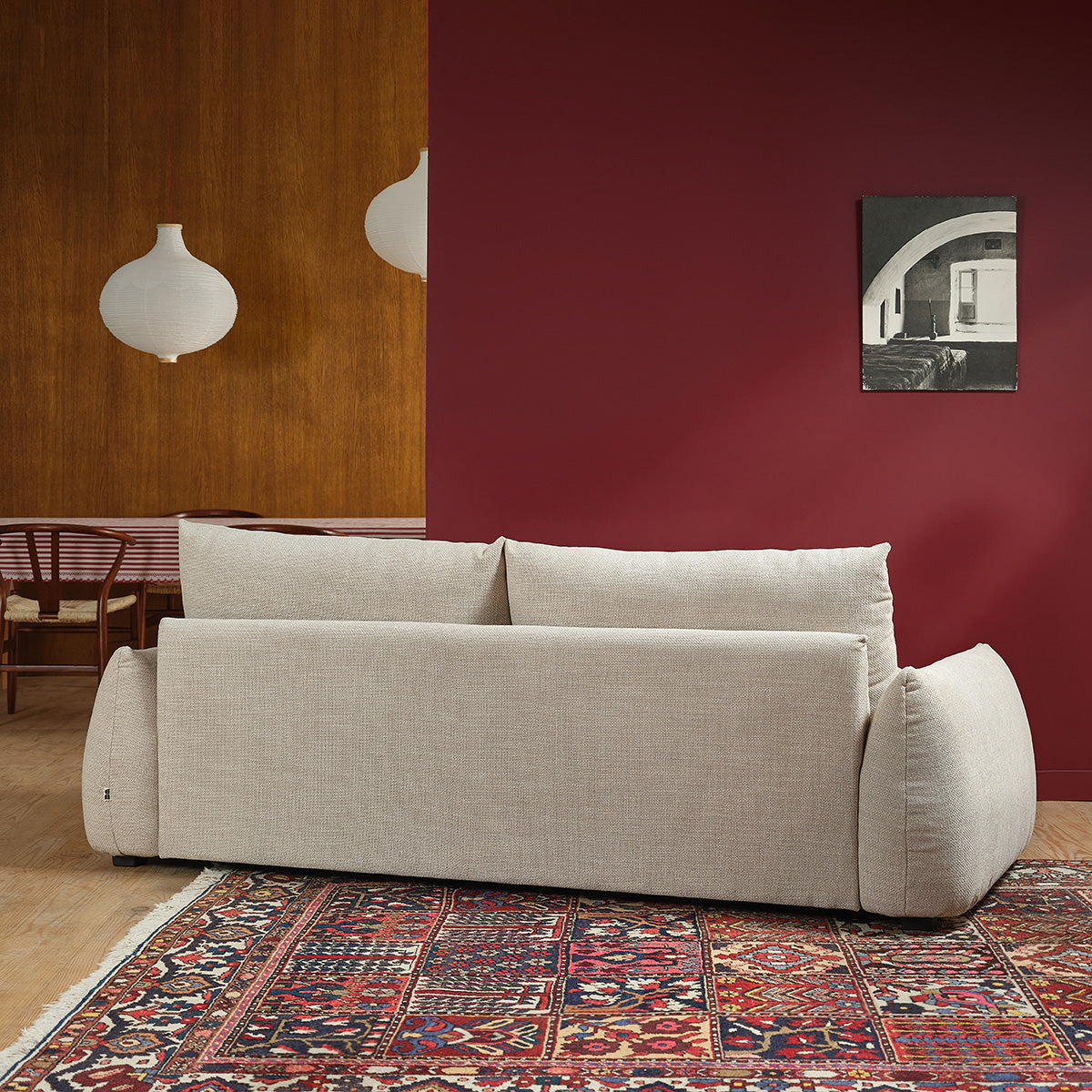 JACQUES - Canapé droit 3 places en tissu texturé beige chiné