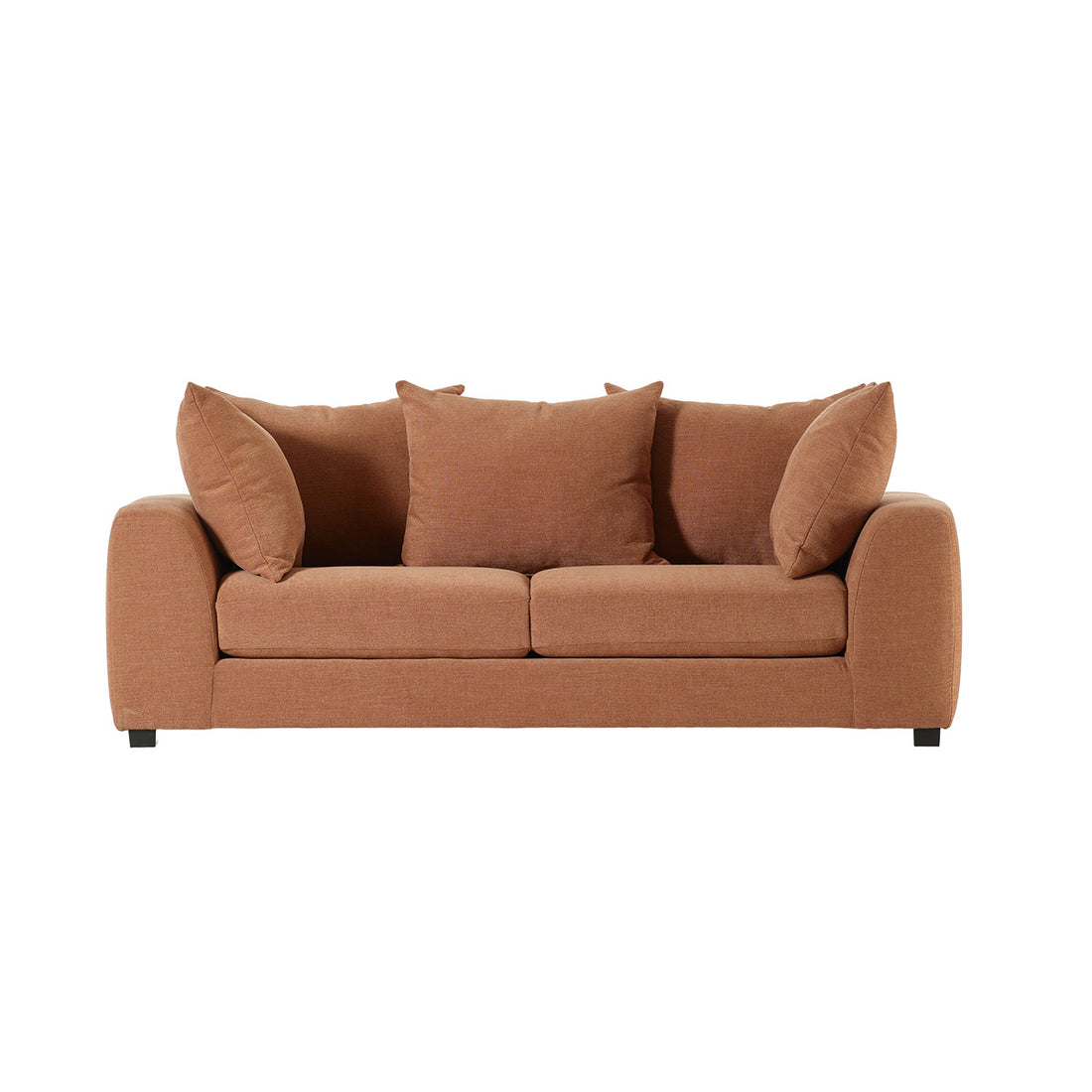 EDMOND - Canapé droit 3 places en tissu effet lin terracotta