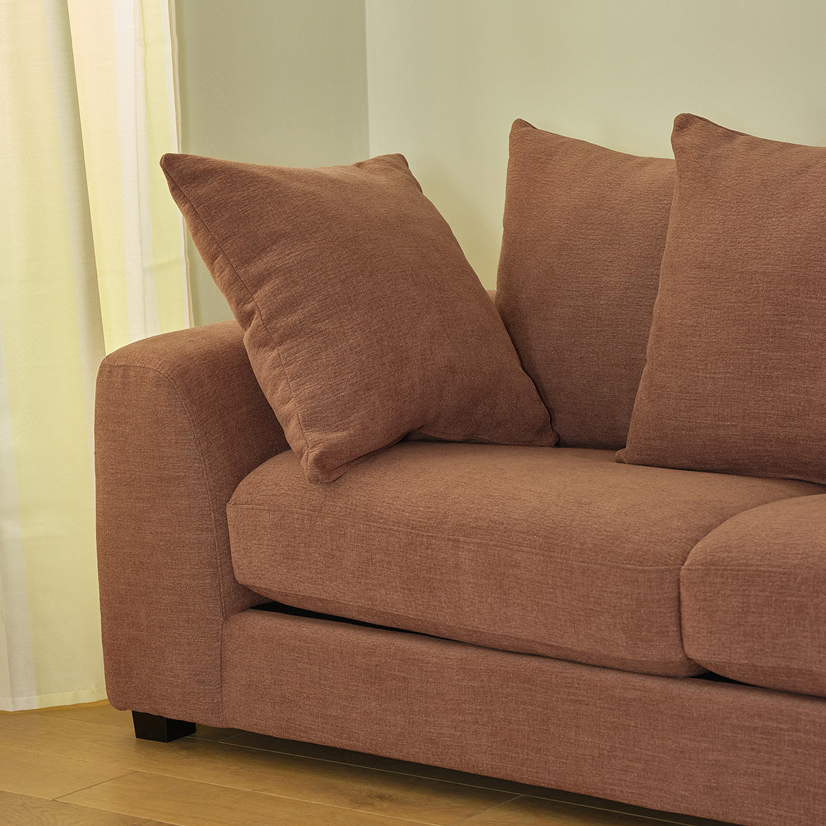 EDMOND - Canapé droit 3 places en tissu effet lin terracotta