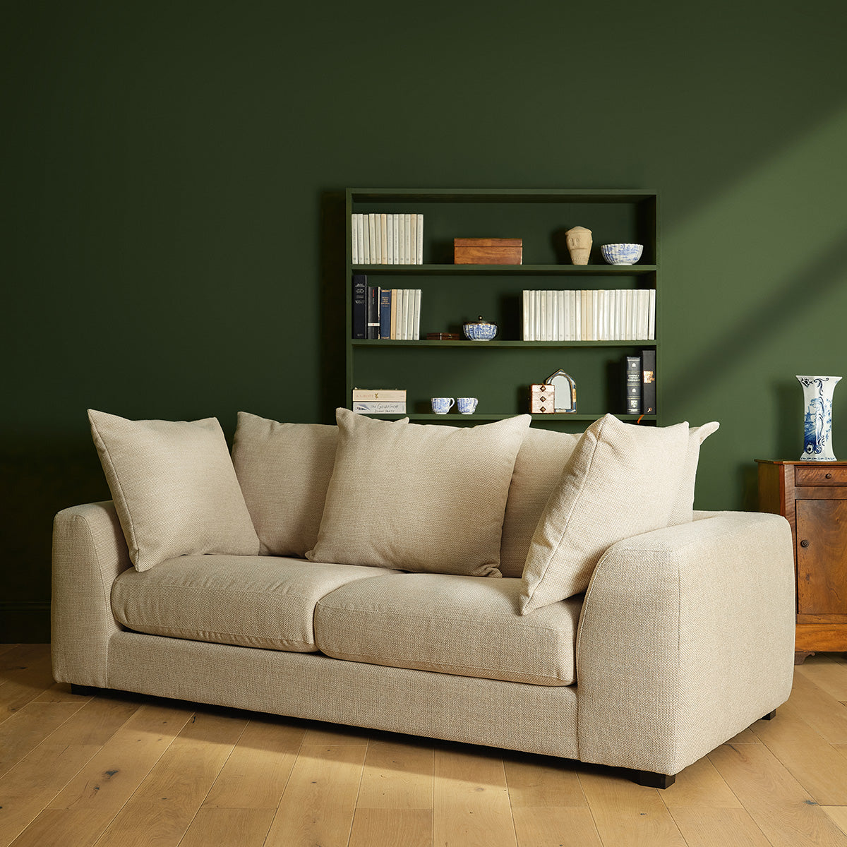 EDMOND - Canapé droit 3 places en tissu texturé beige chiné