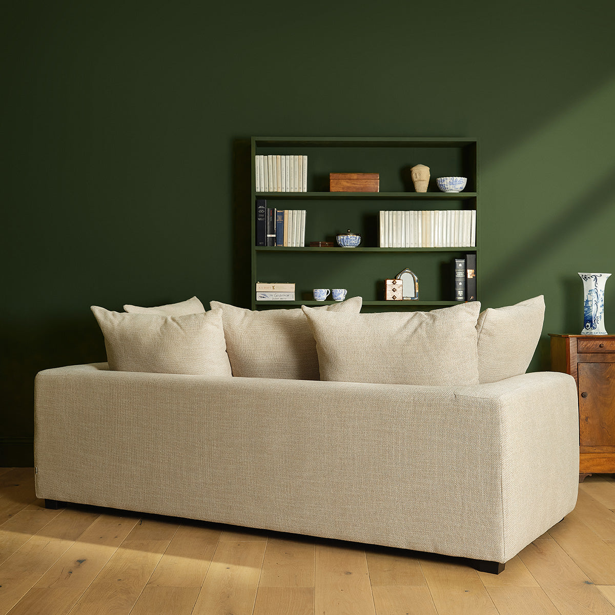 EDMOND - Canapé droit 3 places en tissu texturé beige chiné